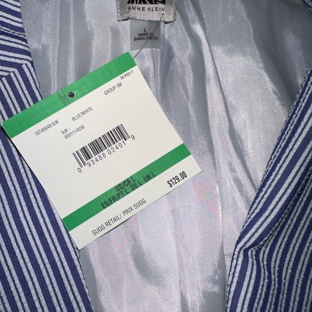 Anne Klein Seersucker Blue and White Striped Blazer Bow Tie Cuff Size Large - Picture 6 of 9